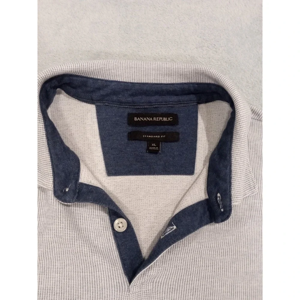 Mens Banana Republic Short Sleeve Polo Standard Fit XL White Gray Blue